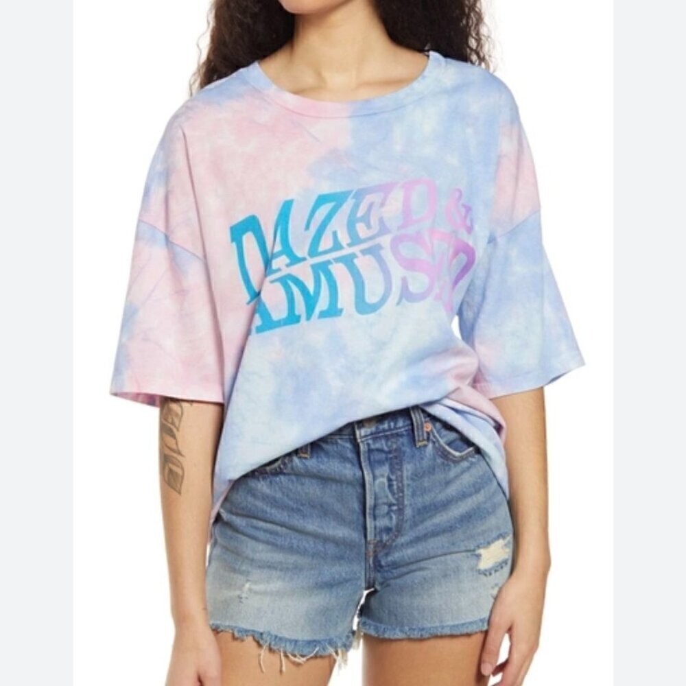 NWT BP by Nordstrom Oversized Graphic Tee in Purple Tie Dye Dazed Amused Tee - S